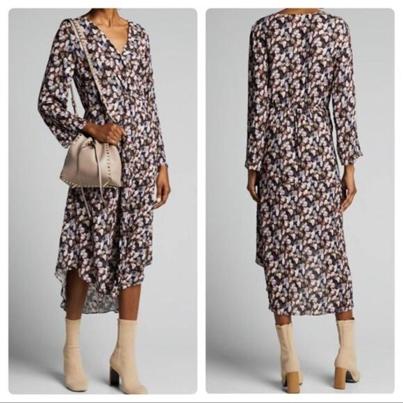 Vince micro painted floral twist drape midi dress - Picture 1 of 12